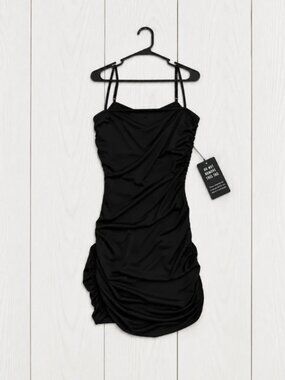 Express Women’s L Black Knit Bodycon Dress Ruched Strappy